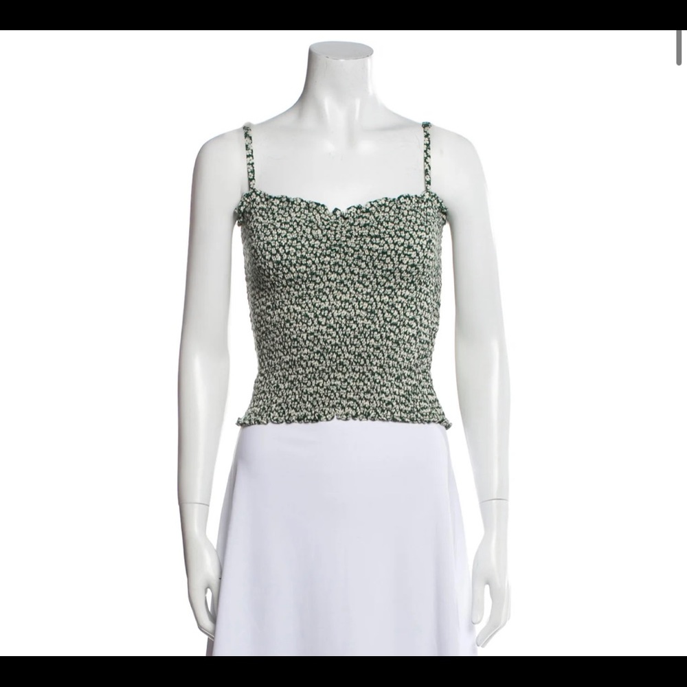 Reformation ruche detail green floral top